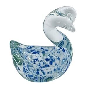 Solid Glass Blue Speckled Duck Goose Swan Paperweight, Desk Shelf Table Decor